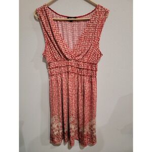 Max Edition Empire Waist V-Neck Dress Sleeveless Red White Women's XL